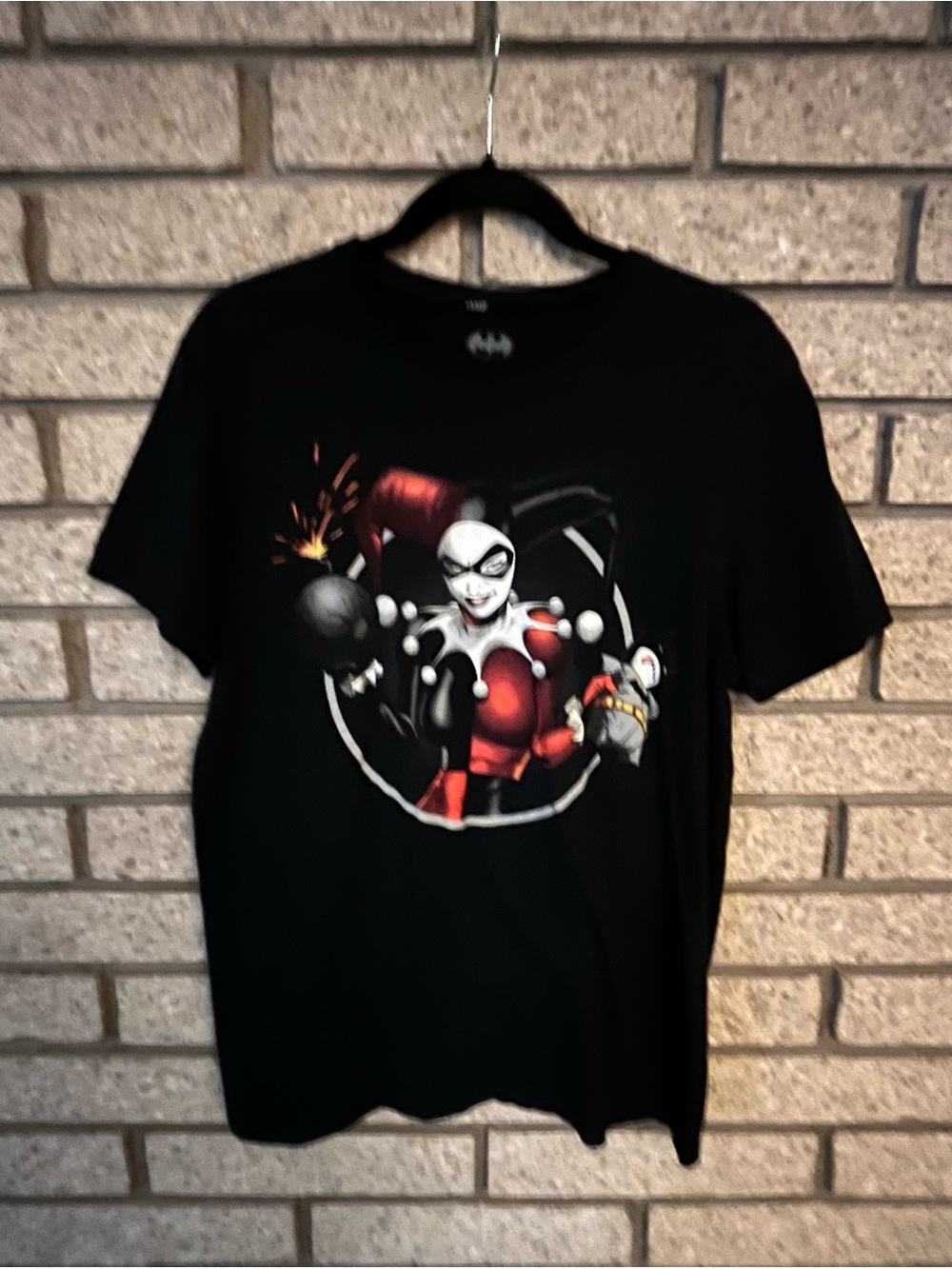 Batman Kids Black Tee with Red & White Harley Quinn Graphic